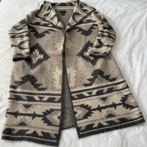 Max Edition Beige and Gray Aztec-Print Duster Sweater Cardigan Size S